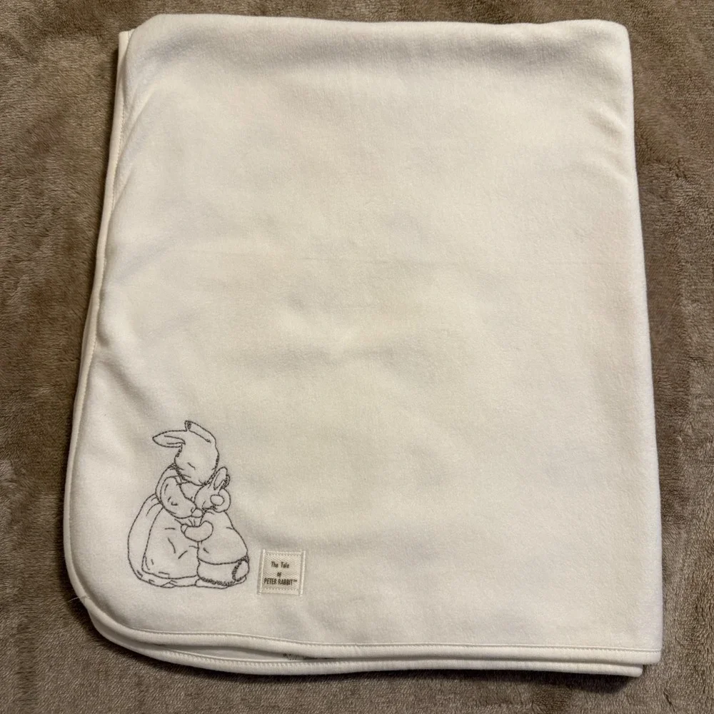 Beatrix Potter Peter Rabbit Baby Blanket Ivory Fleece Cotton Reversible 28x34